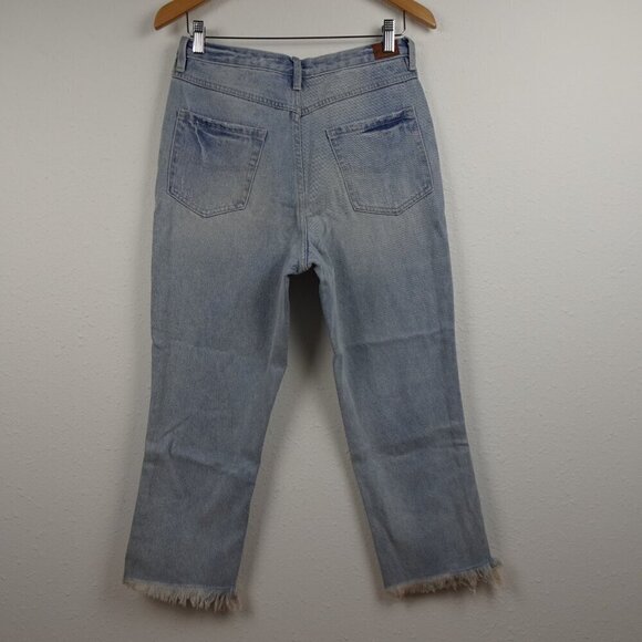 O'Neill Cropped Jeans Women's Size 29 Blue Distressed Denim Button Fly Straight - Picture 5 of 11